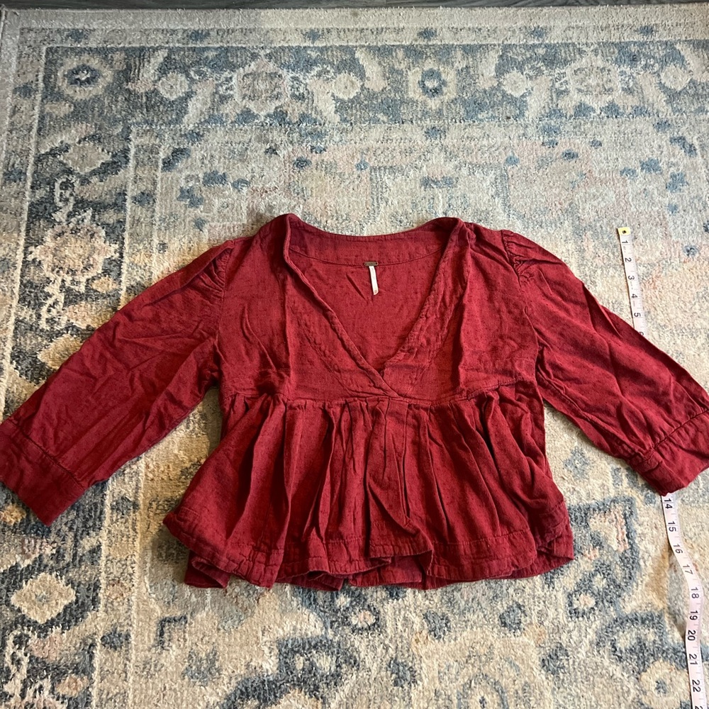 Free People Red Linen Top